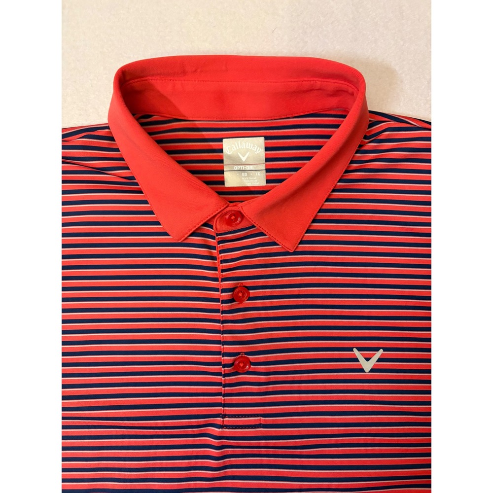 Callaway Opti-Dri Mens XL Golf Polo Shirt Red Navy Blue Striped Short Sleeve